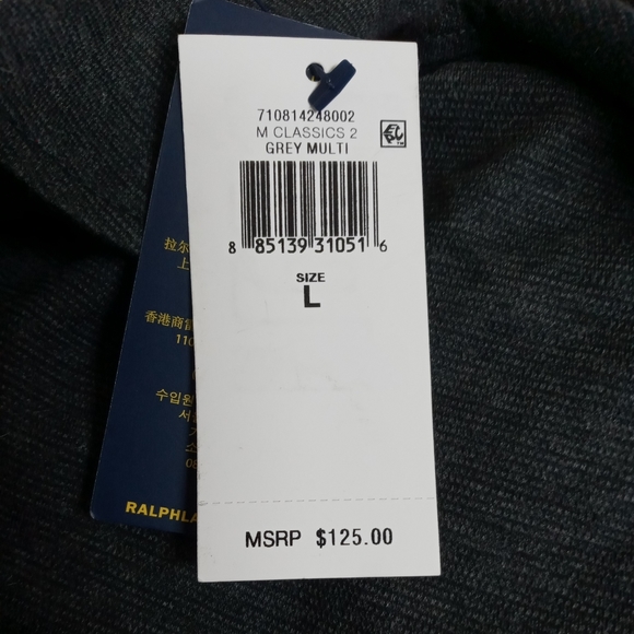 Polo Ralph Lauren Long Sleeve Cotton Polo Shirt Large NWT Gray Multi MSRP $125. - Picture 10 of 12